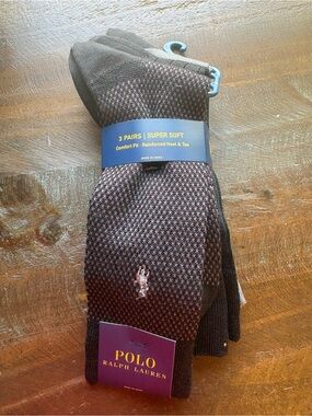 Polo by Ralph Lauren Men's Black and Burgundy Patterned Dress Socks - 3 Pairs
